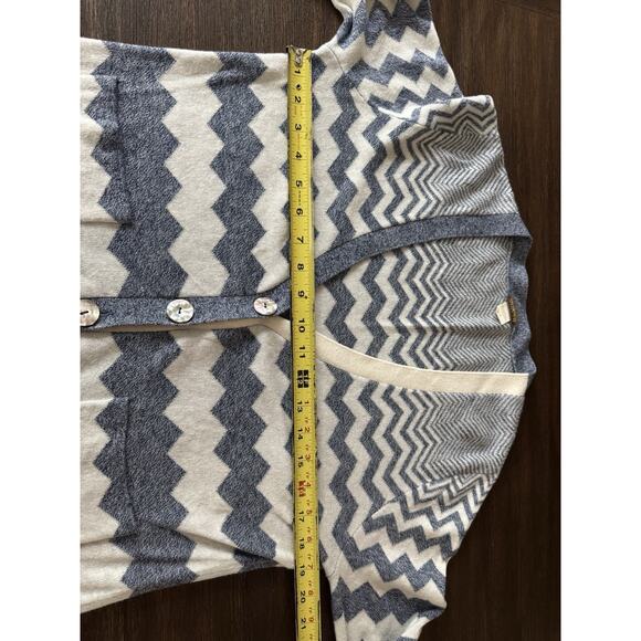 Zig Zag Cardigan Sweater Cotton Cashmere Blue White Zoe Couture M - Picture 7 of 9